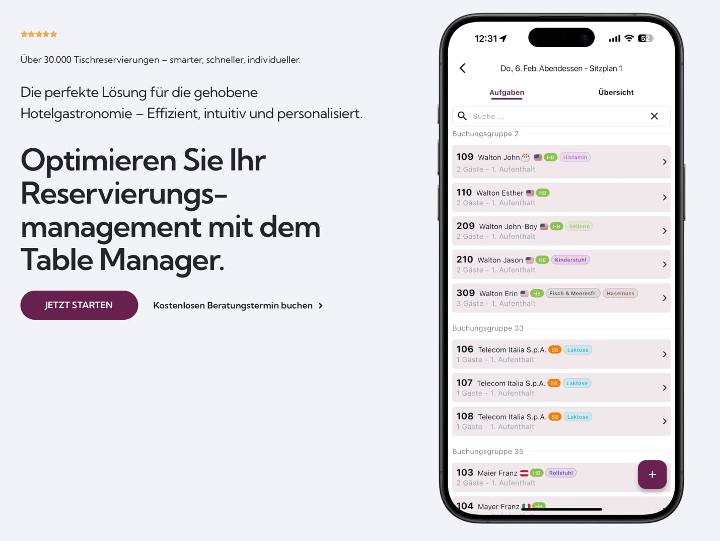 A Table Manager foglalási dashboardja vendéglátóipari csapatok számára