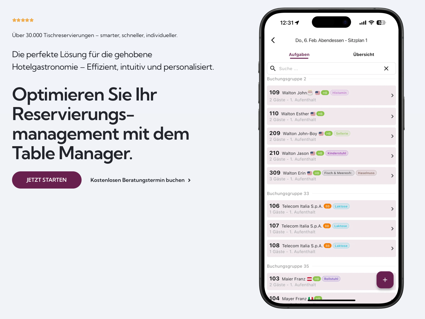 Table Manager reservation dashboard used by hospitality teams